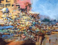 Shan Amrohvi, 24 x 30 inch, Acrylic on Canvas, Cityscape Painting, AC-SA-191